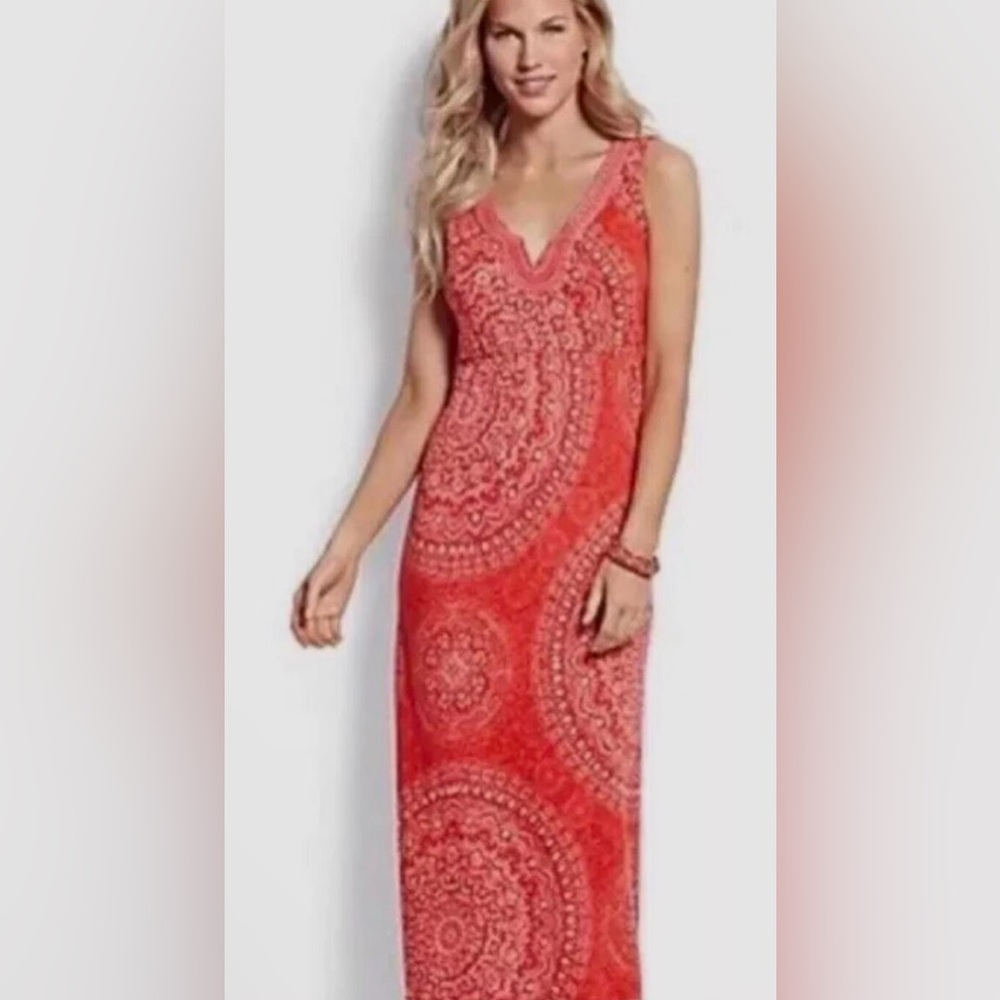 Tommy Bahama Coral Paisley V-Neck Maxi Dress
